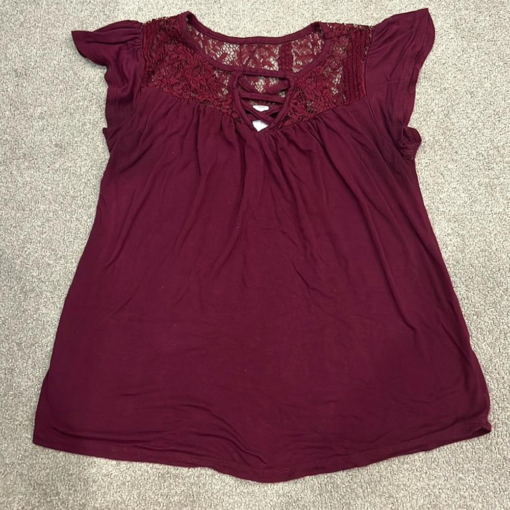 No Boundaries Maroon Blouse with Lace - Size Small
